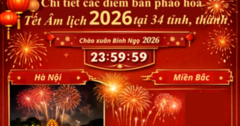 34 tỉnh thành công bố điểm bắn pháo hoa đón giao thừa Tết Bính Ngọ 2026