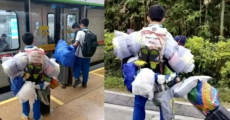 Cậu bé lớp 8 gây sốt khi vác cả núi hành lý tự về quê ăn Tết