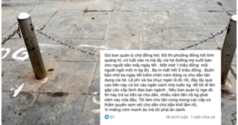 Bất ngờ danh tính người tự ý 'xẻ' vỉa hè thu 1 triệu đồng/ô buôn bán Tết ở Quảng Trị