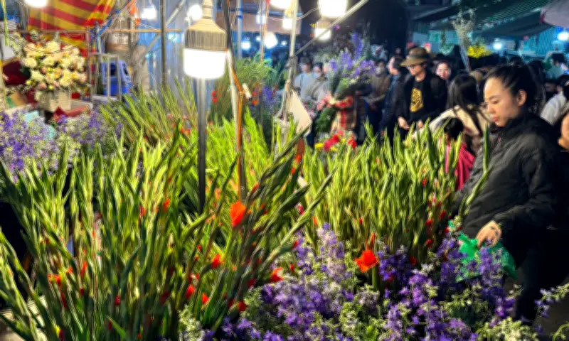 Chợ hoa Quảng An Hà Nội nhộn nhịp đêm cuối năm, giá hoa tăng mạnh