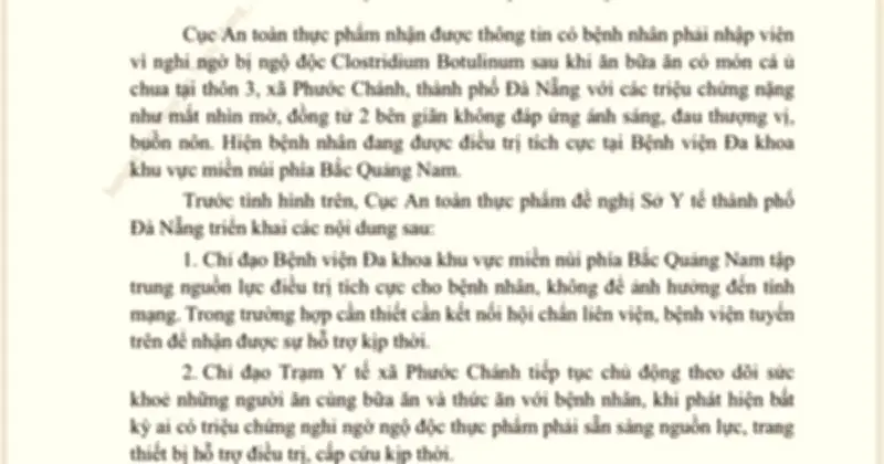 Cảnh báo ngộ độc botulinum từ cá ủ chua tại Đà Nẵng, bệnh nhân nhập viện nặng