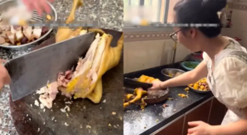 Con gái vào bếp chặt gà hộ mẹ, kết quả 'khó nuốt' khiến cả nhà đứng hình