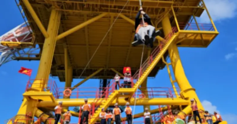 Hải quân Việt Nam đưa đại biểu 'đi máy bay' lên nhà giàn DK1 trong sóng to gió lớn