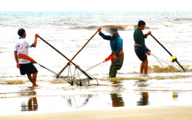 Hàng trăm người Hà Tĩnh đổ xô cào bắt ốc tép dạt bờ, thu nhập khá dịp đầu năm