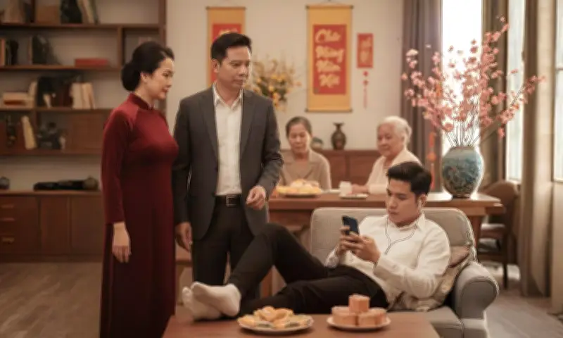 Người Cha Vật Lộn Kéo Con 18 Tuổi Đi Chúc Tết Họ Hàng