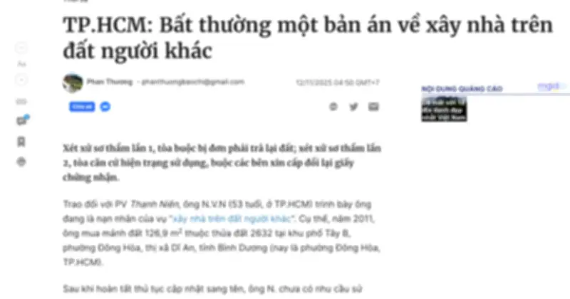 Phản hồi bất thường về bản án xây nhà trên đất người khác