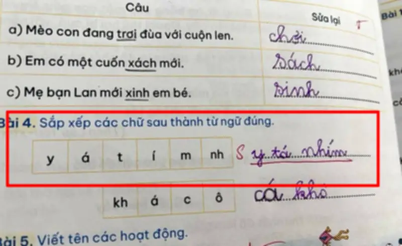 Bài tập ghép từ tiểu học khiến phụ huynh 'hoang mang' với đáp án bất ngờ