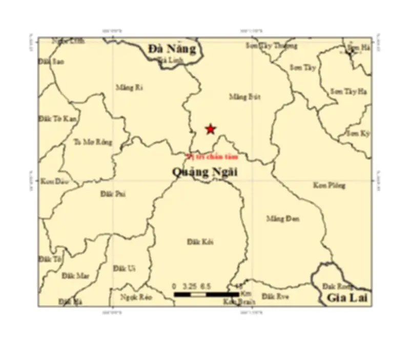 Quảng Ngãi tiếp tục ghi nhận 5 trận động đất tại xã Măng Đen và Măng Bút