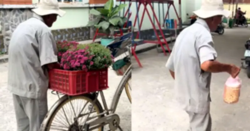 Ông lão bán ve chai tặng hoa, hành kiệu muối tri ân ân nhân gây xúc động mạng xã hội
