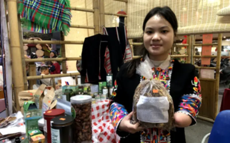 Sinh viên dân tộc thiểu số bán nông sản Tết tại Chợ hoa xuân phố cổ Hà Nội 2026