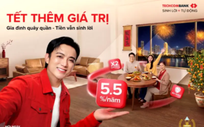 Techcombank Sinh Lời Tự Động: Tiền Tết Nhàn Rỗi Vẫn Sinh Lời Đến 5,5%/Năm