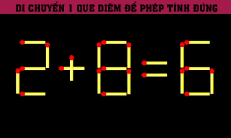 Thử thách que diêm: Biến '2 + 8 = 6' thành đẳng thức đúng chỉ với một lần di chuyển