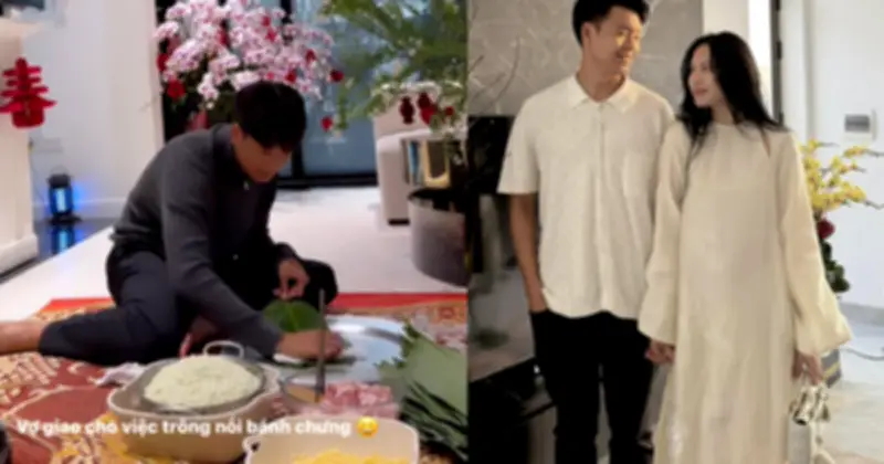 Thành Chung tỉ mẩn gói bánh chưng trong biệt thự trước Tết, gây thích thú