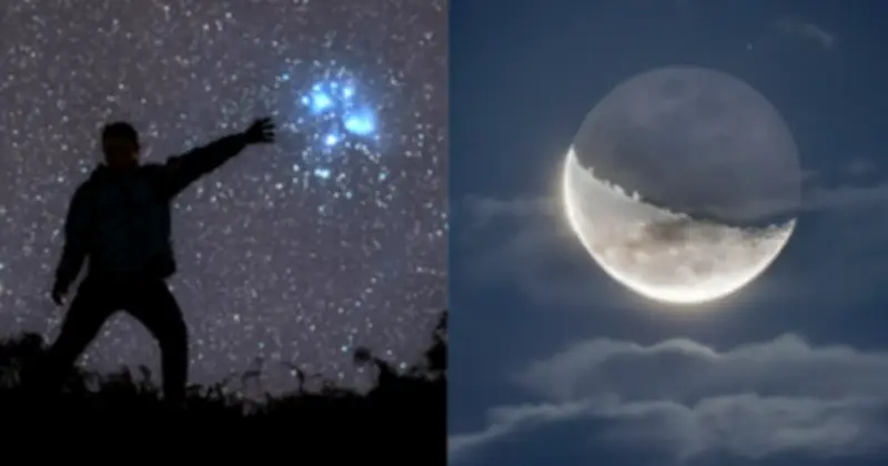 Trăng Thượng Huyền Gặp Cụm Sao Pleiades: Khung Cảnh Thiên Văn Thơ Mộng Trên Bầu Trời Đêm