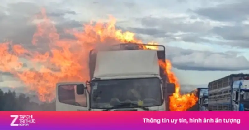 Khói Lửa Bùng Cháy Dữ Dội Trên Xe Tải Trên Cao Tốc Vĩnh Hảo - Phan Thiết