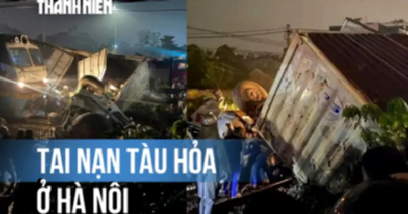 Tàu SE3 đâm ô tô tải trên QL1A Hà Nội, hai người bị thương