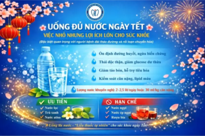 Uống đủ nước ngày Tết: Giải pháp vàng bảo vệ sức khỏe cho người đái tháo đường