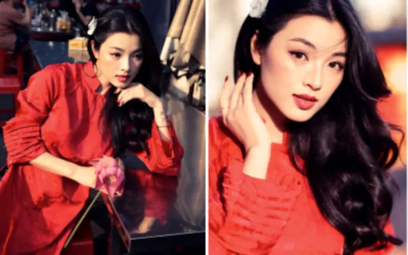 Vợ sắp cưới của nhạc trưởng Dustin Tiêu diện áo dài đỏ gây thương nhớ