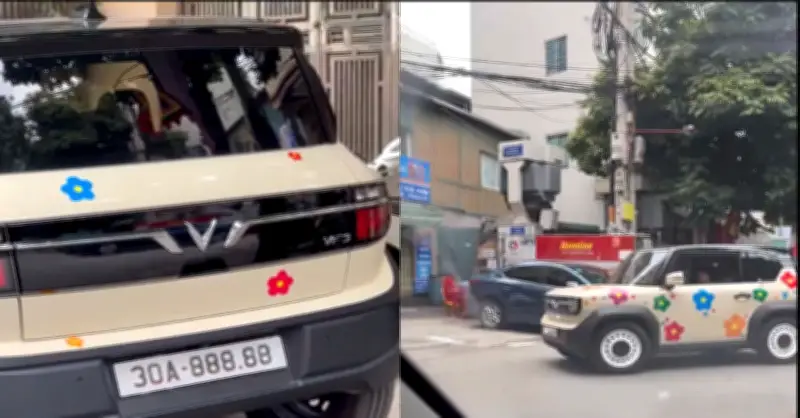 Xe điện VinFast VF 3 giá rẻ gắn biển số ngũ quý 8 'chất lừ' gây sốt trên phố Hà Nội