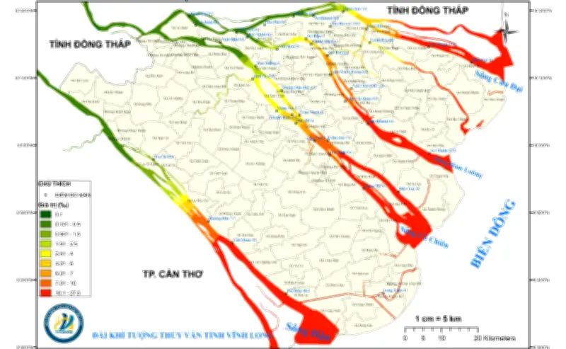 Xâm nhập mặn ở Vĩnh Long đạt đỉnh cuối tháng 2, đe dọa nghiêm trọng nguồn nước và sản xuất