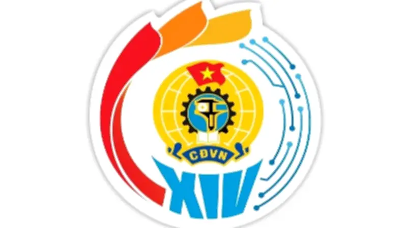 Biểu trưng Đại hội XIV Công đoàn Việt Nam: Hoa sen cách điệu và vòng tròn vi mạch