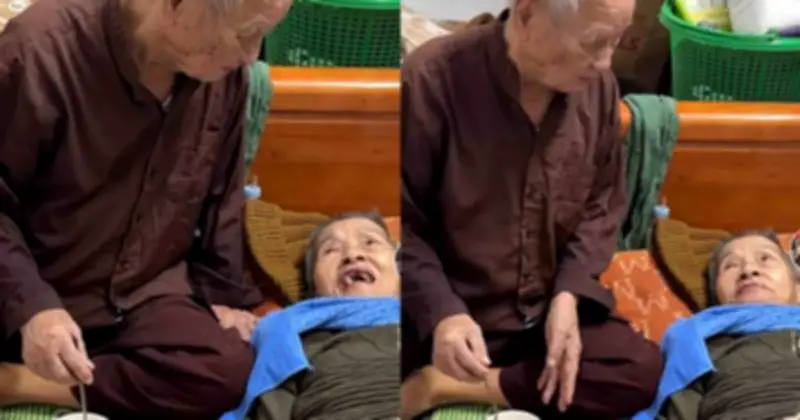 Cụ ông 97 tuổi bón cơm cho vợ 95 tuổi: Tình yêu 'đến già' lay động cộng đồng mạng