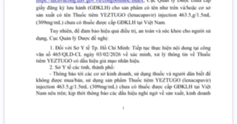Cảnh báo thuốc tiêm Yeztugo giả mạo nhãn hiệu, chưa được cấp phép lưu hành tại Việt Nam