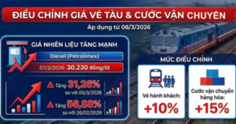 Ngành đường sắt tăng giá vé và cước vận chuyển từ 9/3 do giá nhiên liệu tăng cao