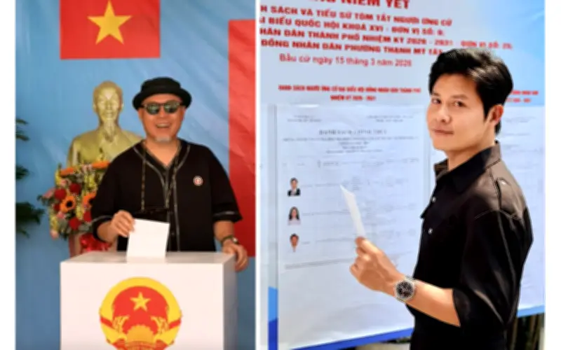 Nhạc sĩ Nguyễn Văn Chung và NSND Mỹ Uyên rạng rỡ đi bầu cử, tự hào ngày hội non sông