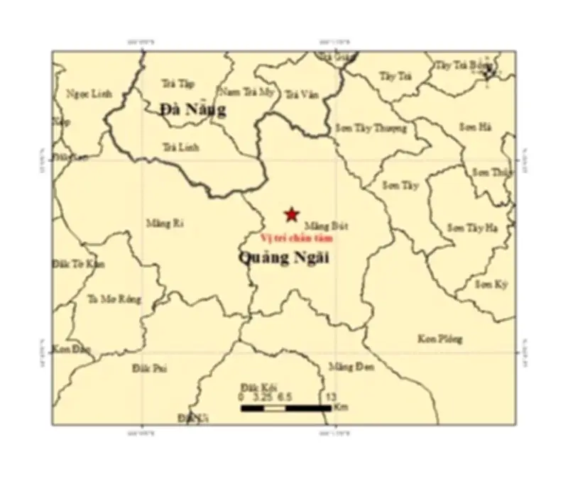 Quảng Ngãi tiếp tục ghi nhận động đất độ lớn 3.8 tại xã Măng Bút