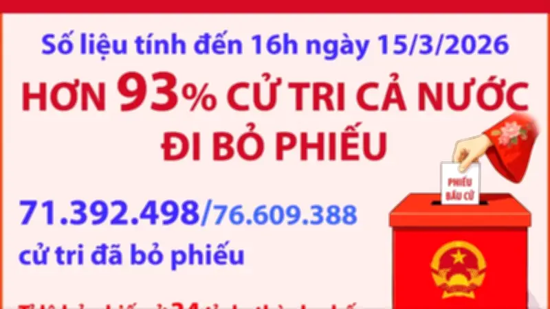 Tỷ lệ cử tri đi bầu đạt 93,19%, nhiều địa phương vượt 99%