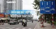 Biển báo phân làn sai chuẩn trên đường Lương Định Của gây bối rối cho người tham gia giao thông