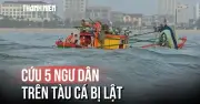 Tàu cá bị lật tại cửa Nhật Lệ, 5 ngư dân được cứu sống kịp thời
