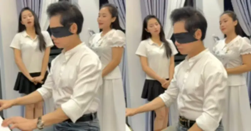 Danh ca Ngọc Sơn bịt mắt đệm đàn piano, khoe tài cùng 2 học trò bolero