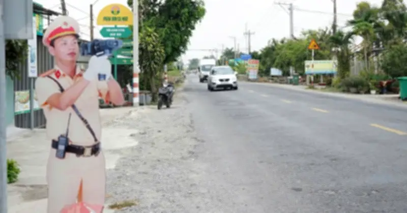Hình nộm CSGT bắn tốc độ xuất hiện tại điểm nóng, tài xế tự giác hãm phanh