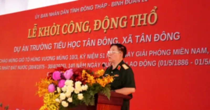 Đồng Tháp khởi công Trường tiểu học Tân Đông với vốn đầu tư 49 tỉ đồng từ Binh đoàn 20
