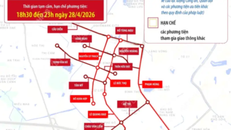 Phân luồng giao thông quanh sân Mỹ Đình tối 28/4 phục vụ chương trình 'Âm vang Tổ quốc'