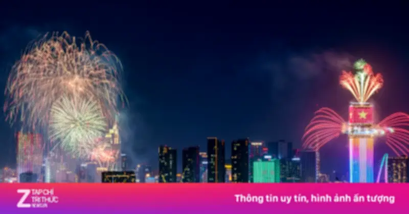 Pháo hoa rực sáng bầu trời TP.HCM mừng 51 năm thống nhất đất nước