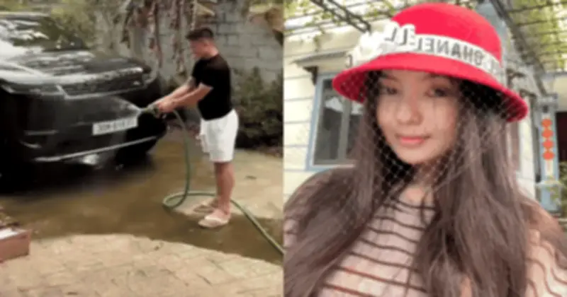 Quang Hải rửa xe Range Rover 8 tỷ trước nhà bố vợ, Chu Thanh Huyền thảnh thơi quay video