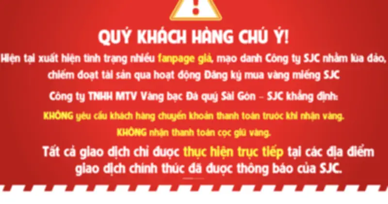 SJC cảnh báo fanpage giả mạo lừa đảo, chiếm đoạt tài sản khách hàng