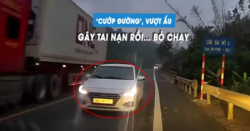 Xe Hyundai Accent vượt ẩu trên cầu hẹp, gây tai nạn rồi bỏ chạy