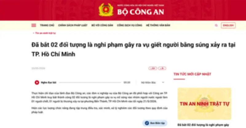 Bắt giữ 2 đối tượng liên quan vụ nổ súng khiến người nước ngoài tử vong ở TPHCM