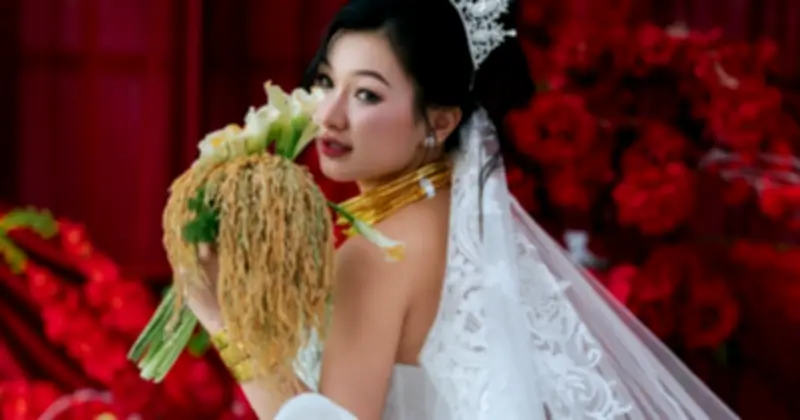 Cô dâu cầm bó lúa ST25 trong đám hỏi, gây sốt mạng xã hội