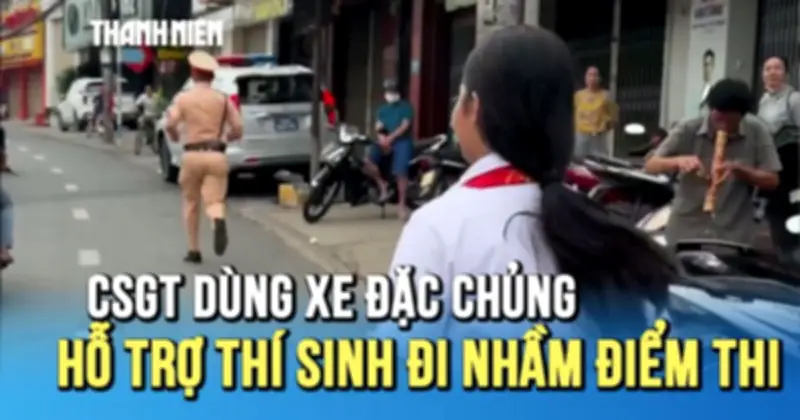 CSGT Đồng Nai dùng xe đặc chứng hỗ trợ thí sinh lớp 10 đi nhầm điểm thi