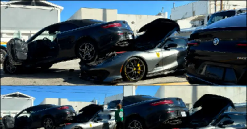 Ferrari 812 siêu xe bị Mercedes húc nát đầu, nắp capo tung bay