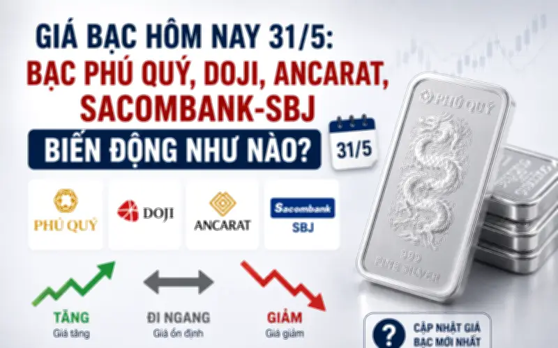 Giá bạc hôm nay 31/5: Phú Quý DOJI, Ancarat, Sacombank, SBJ biến động ra sao?