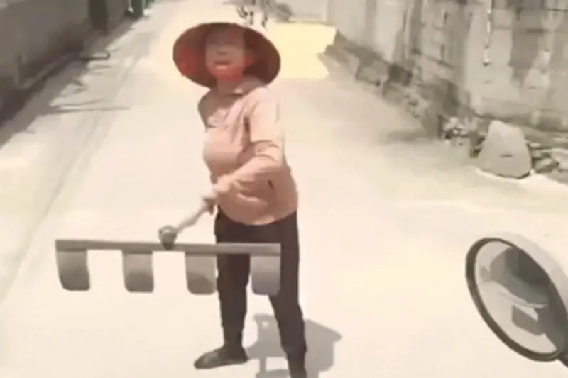 Người phụ nữ phơi lúa giữa đường, đập xe tài xế bị công an xử lý