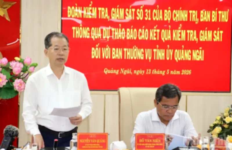 Đoàn kiểm tra số 31 làm việc với Ban Thường vụ Tỉnh ủy Quảng Ngãi