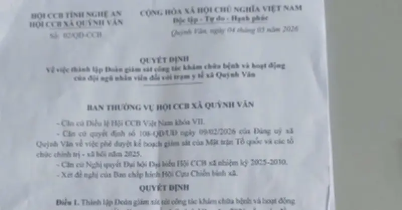 Quyết định lập đoàn giám sát trạm y tế của Hội Cựu chiến binh xã gây tranh luận