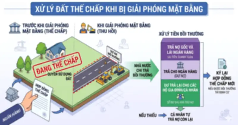 Đất thế chấp ngân hàng bị thu hồi: Tiền đền bù xử lý thế nào?